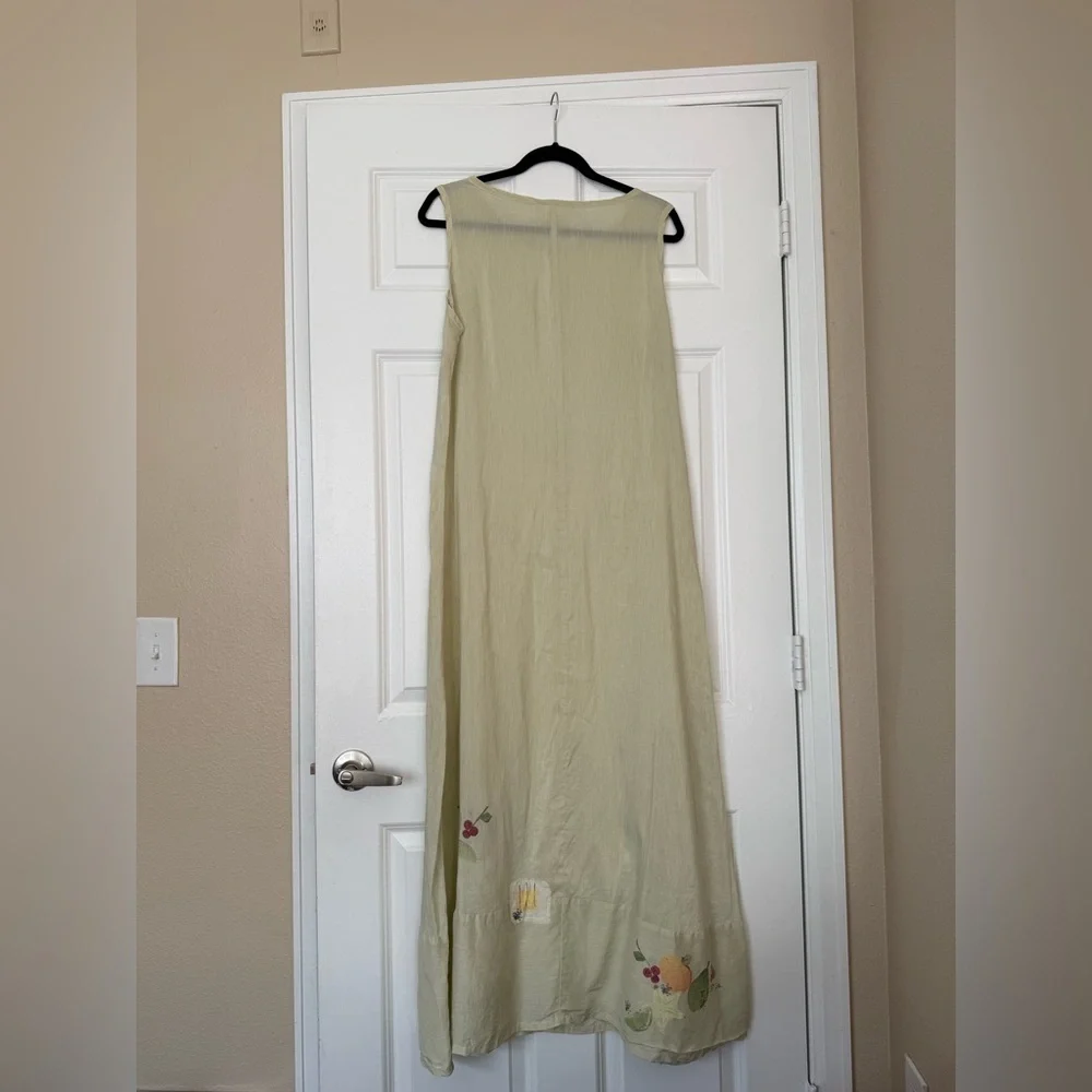 Staley Gretzinger Silk Hemp Maxi Dress Boho Artsy Laganlook Large Hand Painted